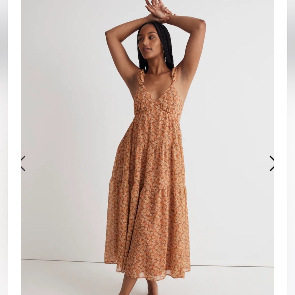 Madewell Georgette Ruffle-Sleeve Tiered Midi Dress in Daisy Meadow Size 4